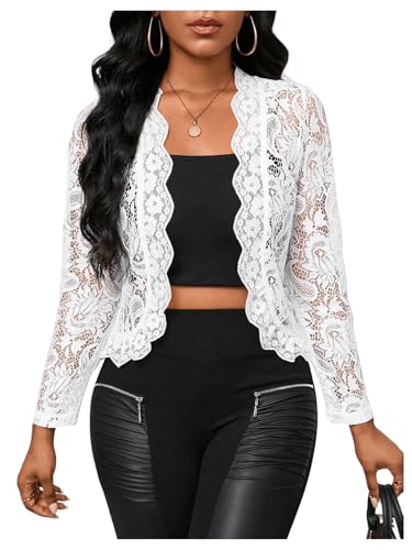 GORGLITTER Women's Sheer Lace Jacket Blazer Long Sleeve Open Front See Through Jackets