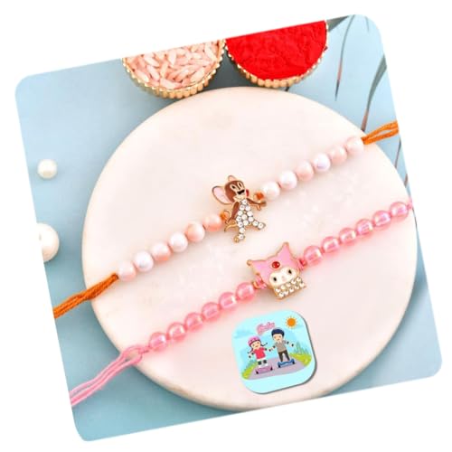 Image of CraftVatika Kids Rakhi for Brother Kids, Rakhi Set of 2 for Brother Sister Girls Boys Baby, Designer Cartoon for Children, Rakshabandhan Fridge Magnet Gift Set with Greeting Card, Tilak Set