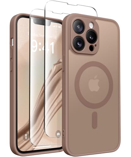 CAPRARO CAPRRO Magnetic for iPhone 13 Pro Max Case, [Compatible with MagSafe] [Full Camera Protection] Shockproof Protective Slim Translucent Matte Phone Case for iPhone 13 Pro Max 6.7'', Brown