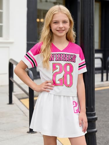 Image of PureChapter Tween Girls 2 Piece Outfits Short Sleeve Tops and Pleated Skirt Set, Cute Pleated Skirt for Girls Size 7-14