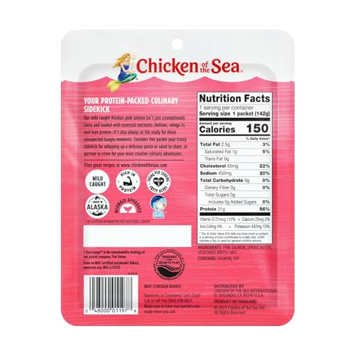 Image of Chicken of the Sea Alaskan Pink Salmon in Spring Water, 5 Ounce Packet (Pack of 1), Wild Caught Salmon, Skinless & Boneless