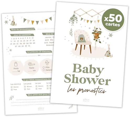 OLILLY - 20 Cartes Pronostic Pour Baby Shower Mixte - Jeu et Pronostics