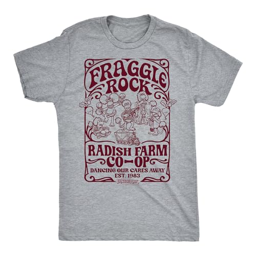 Mens Fraggle Rock T-Shirt 80s Raddish Farm Co-Op Funny Retro Tees Grey S