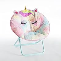 Heritage Kids Rainbow Unicorn Folding Saucer Chair – 23'' Faux Fur Plush Seat for Kids Ages 3+ – Cozy, Lightweight & Portable – Fun Figural Design
