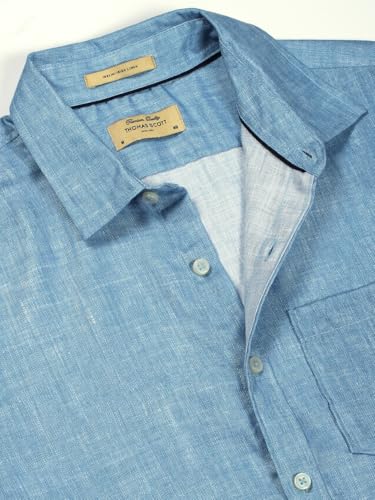 Image of Thomas Scott Men's | Printed | Textured Fabric | Full Sleeve | Regular Fit | Linen Blend | Single Pocket | Spread Collar | Casual Shirt