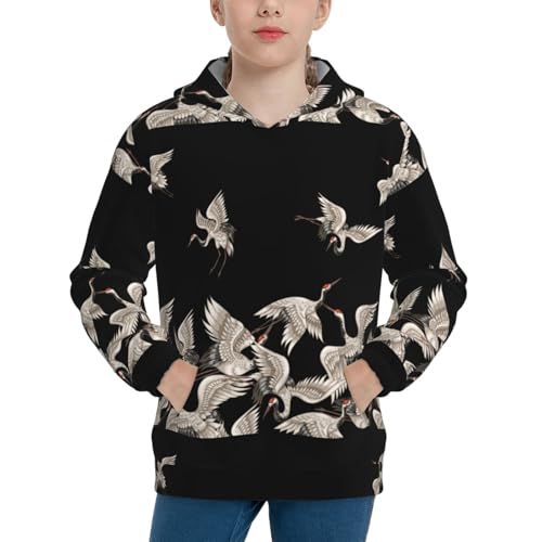 Japanese White Cranes Kids Pullover Hoodies Boys Sweatshirts Girls Athletic Clothes with Pocket
