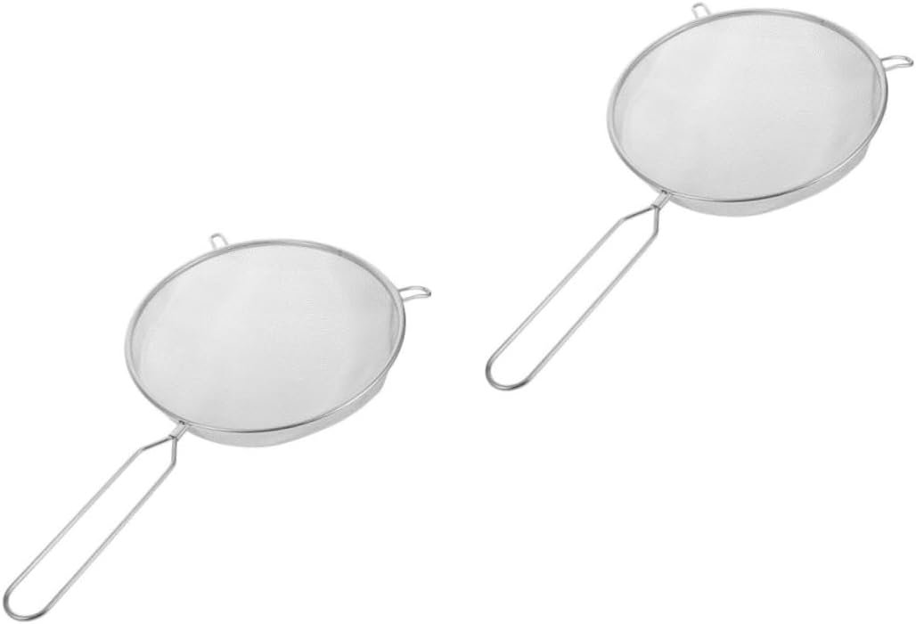 2pcs Fine Mesh Kitchen Strainer Food Serving Spoon Stainless Steel Strainer Scoop Long Handle Colander for Spaghetti Noodles