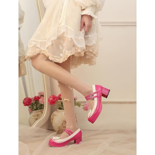 Seborluys Lolita Chunky Heel Mary Janes Shoes Womens with Bow Kawaii Cute Dress Platform Strappy Pumps Costume Cosplay Round Toe Pump Shoe Sweet Rockabilly Pumps3