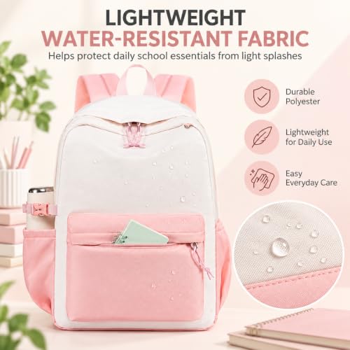 Image of LOIDOU Kids Backpack for Teen Girls Bookbags School Backpack with Lunch Box and Pencil Case 3 in 1 School Bags Set (Pink White)