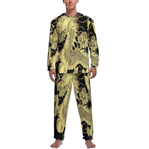 Pyjama homme Dragon d'or avec haut manche longue et pantalon de nuit