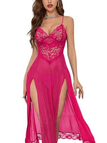 Nuisette sexy Foxiny en dentelle florale transparente avec son string assorti
