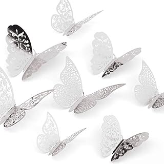 LUTER 36pcs 3D Butterfly Wall Decals 3 Sizes Butterfly Wall Stickers Delicate Hollow-Carved Wall Sticker, for Bedroom Party Wedding Decors (Silver)