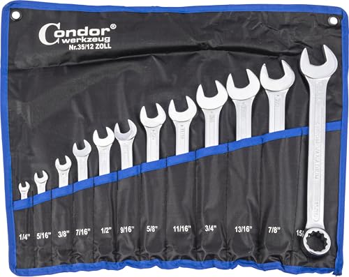 CONDOR Werkzeug 35-12TZ | Gabel-Ringschlüssel-Satz | 12-tlg. | zöllig | 1/4-15/16 | Maul-Ringschlüssel Satz | Ringmaul Schraubenschlüssel