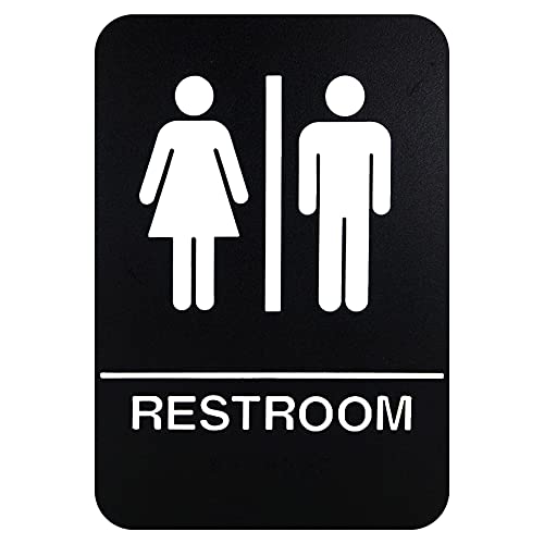 6" x 9" ADA Compliant, Men & Women Restroom Sign, With Raised White Tactile Graphic Characters, Text, and Grade 2 Braille for The Blind (6" x 9" Men & Women, Black)