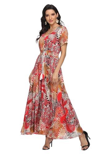 Image of VintageClothing Women's Floral Maxi Dresses Boho Button Up Split Summer Casual Long Dress Beach Party Dress
