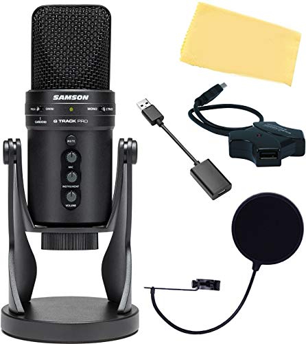 Hottest Sale Samson G Track Pro Professional USB Microphone with Audio Interface Bundle with Pop Filter, USB Hub, USB-C Adapter, and Austin Bazaar Polishing Cloth