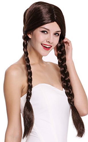 WIG ME UP - 90958-ZA4 Perruque Dame Carnaval Deux nattes Raie Centrale Brun 60 cm
