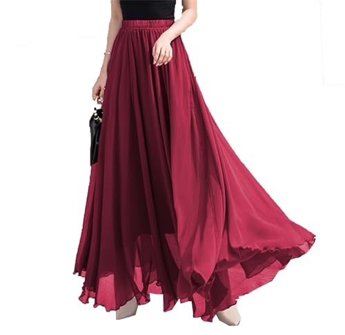 Women’s Elastic Waist Chiffon Maxi Skirt Flowy Full Length Beach Skirt3