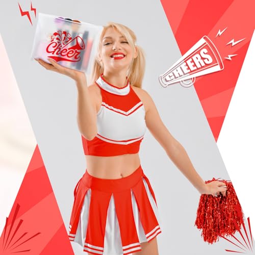 Sunnyray 60 Pcs Cheer Team Gifts Bulk Cosmetic Makeup Bags for Cheerleader Sport Team Inspirational EVA Bag Women Makeup Toiletry Bags Pouch with Zipper(Red)4