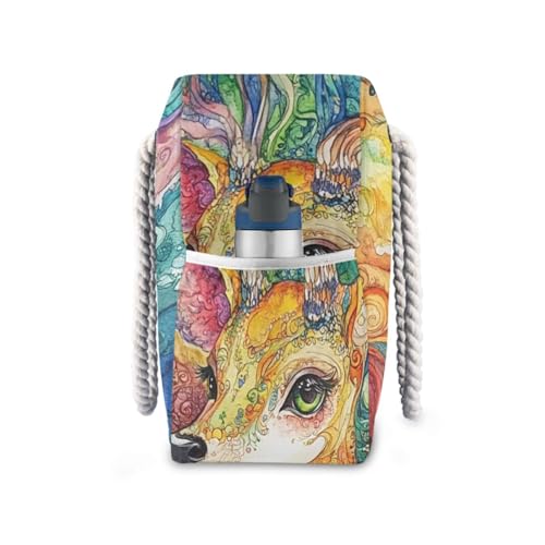Boho Colorful Deer Sturdy Tote Bag Travel with side pocketes Carry On Bag for Travel Gym Vacation3