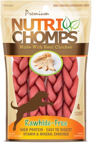NutriChomps Dog Chews, 6-inch Braids, Easy to Digest, Rawhide-Free Dog Treats, Healthy, 4 Count, Real Chicken flavor