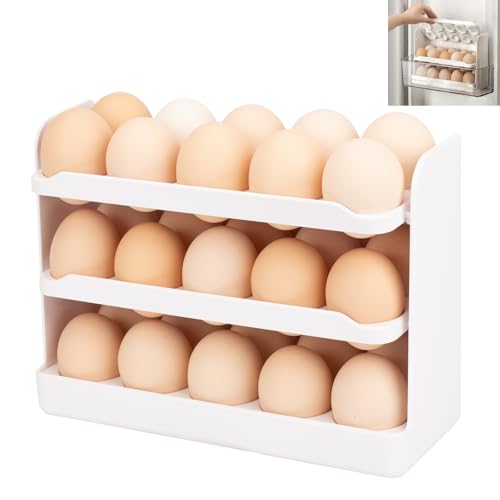 Egg Holder On The Side Door Of The Refrigerator, Flippable Egg Tray 30 Grid Refrigerator,Large Capacity Placstic Egg Organiser,Space Saving Kitchen Storage
