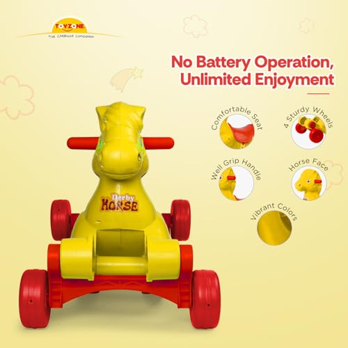 Image of Toyzone Derby Horse (Yellow) | Baby Horse Rider | Horsey Rocker | Ride-on Toy for Kids | Indoor & Outdoor Rocker | Push Car | for Kids 2-6 Years