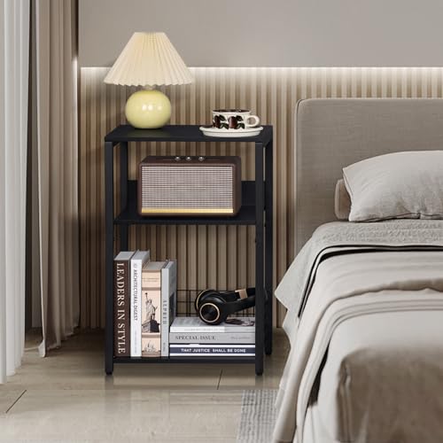 LELELINKY 3 Tier Record Player Stand with Storage Up to 100 Albums, Small Black End Table, Turntable Stand for Vinyl, Modern Records Shelf for Living Room Bedroom - Thumbnail 4