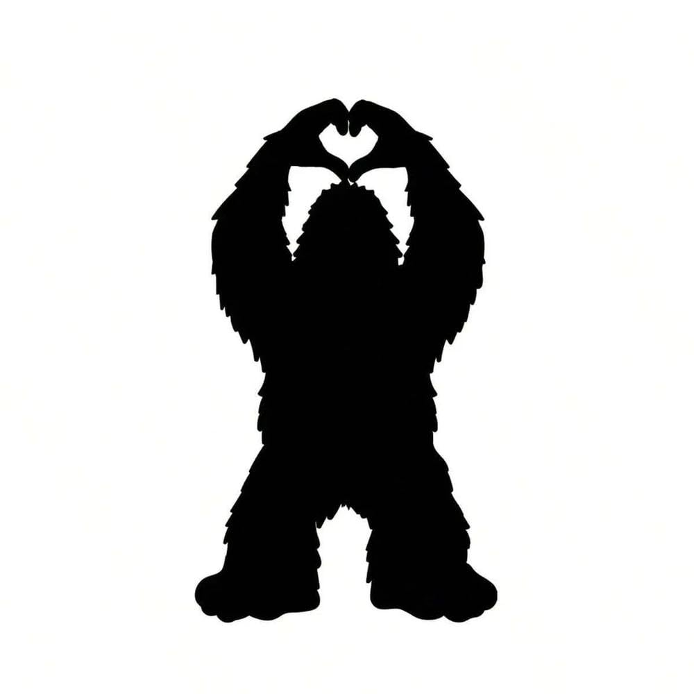 Tiny Bigfoot Heart Hands Vinyl Decal Sasquatch Hidden Car Sticke(Black)