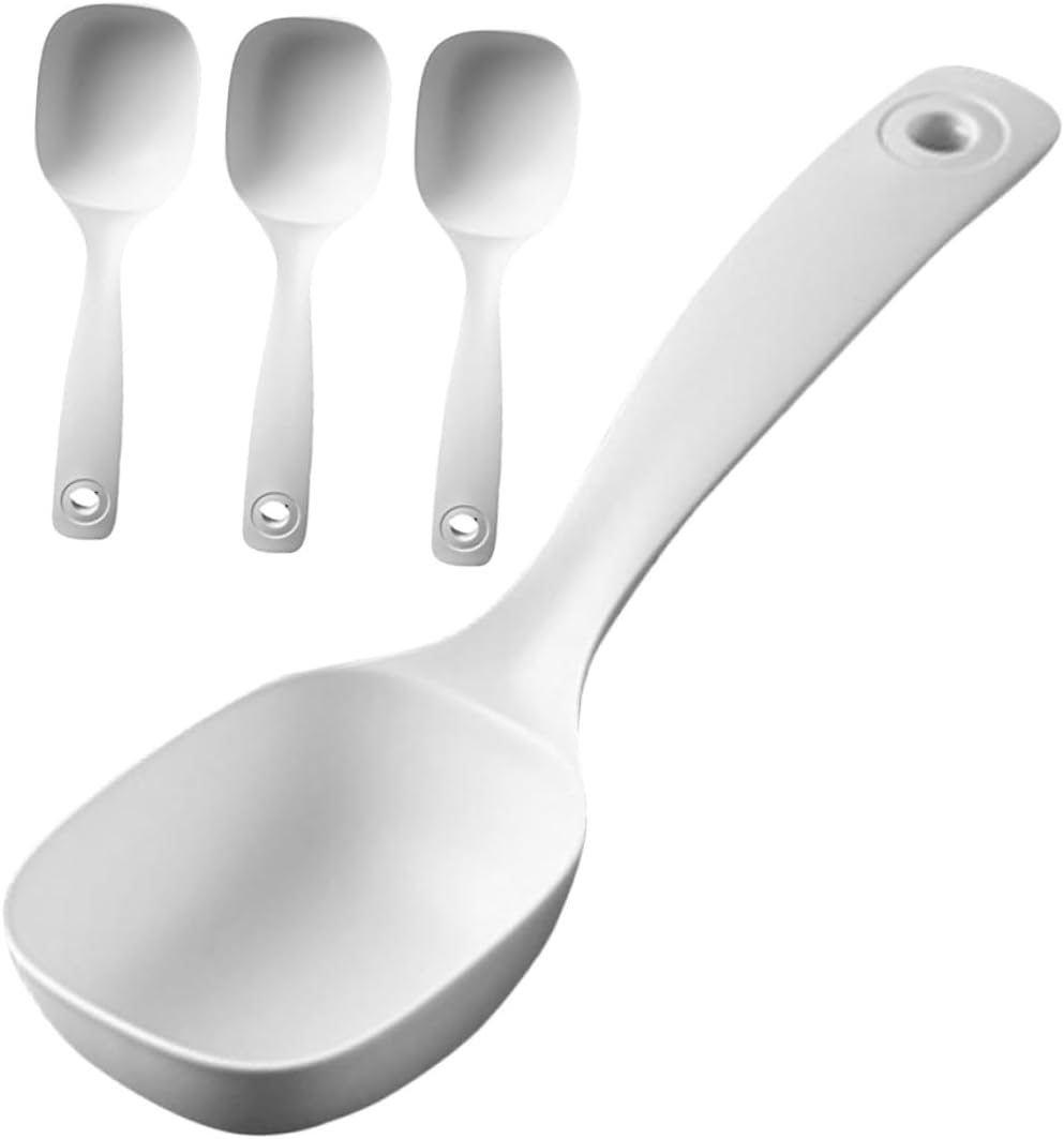 VALICLUD 4pcs Long Handle Soup Spoons Serving Ladles Porridge Spoons Kitchen Canteen Restaurant Sturdy Flatware Set for Soup and Wonton