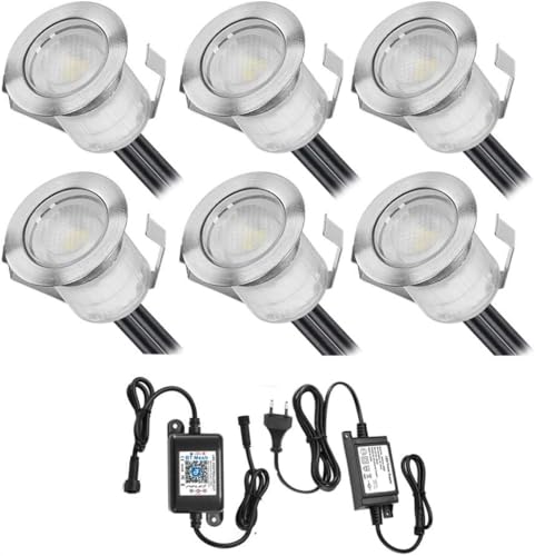 SUBOSI 6er Bluetooth Smart Dimmbar 0.6W Warmweiß Kaltes Weiß, Weiß 3 in 1 LED Bodeneinbauleuchten 3000k-6000k Einbaustrahler, Ø30mm IP67 Wasserdicht LED Einbaustrahler Außen, timing function