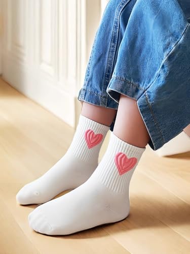 Girls 5 Pairs Crew Athletic Socks Cute Pink Sports Socks Casual Stretchy Socks 3-12Y3