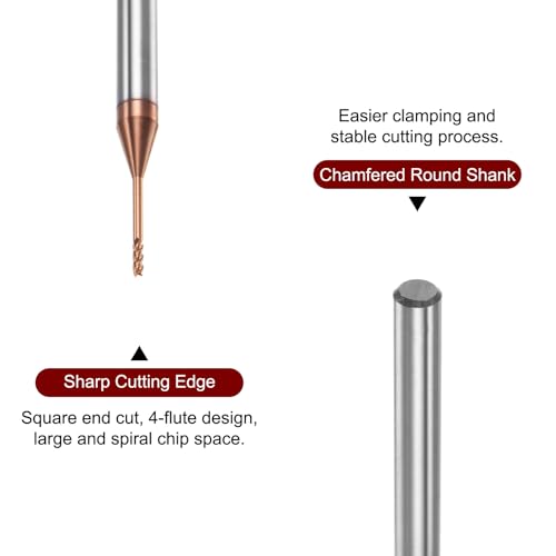 Image of HARFINGTON 2pcs Square Nose End Mill 4mm Shank 1mm x 10mm AlTiSin Coated Solid Carbide Long Reach Extended Neck 4 Flutes CNC Router Bit Milling Cutter for Stainless Steel Hardened Steel