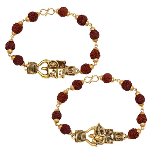 Image of TIED RIBBONS Rakhi for Brother - Set of 2 Premium Rudraksha Trishul Bracelet Rakhi for Brother Bhaiya Kids Boys Men with Greeting Card and Roil Chawal Tika
