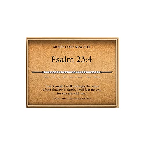 Loved Creations Morse Code Bracelets for Women Psalm 23:4 Christian Bible Verse Bracelets Scripture S925 Sterling Silver Inspirational Faith Jewelry Religious Gifts for Women