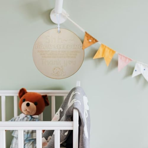 Image of Shhh Baby Sleeping Wooden Hanging Sign for Front Door, Please Do Not Knock Or Ring Doorbell Sign, Door Hanger for Outdoor Outside Porch, Kids Room Decor，Baby Sleeping Door Sign