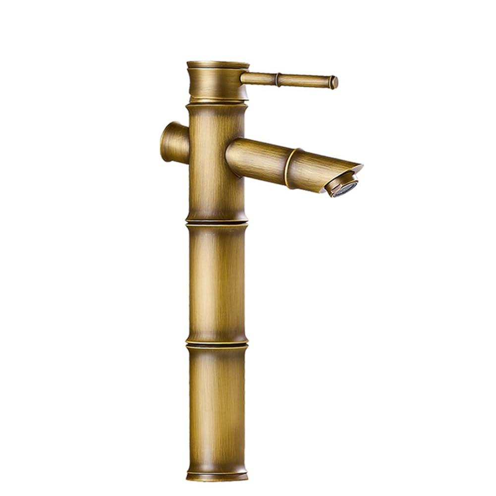 Lakkoakoaa A Basin Taps Bathroom Basin Tap Retro Style Brass Single Lever High Bathroom Sink Mixer Faucet, Hot/Cold Water, With Uk Standard Hoses, Ntique Brass