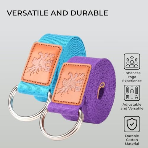 H&S Yoga Straps for Pilates & Gym Workouts - 1.85 and 2.45m Adjustable Strap for Yoga Stretching & Exercise - Extra Long Cotton Belts for Gymnastics Equipment for Home