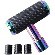 ICBEAMER 5.9" Aluminum Alloy T Handle Gear Shift Knob, Heavy Duty Manual Car Gear Stick Shifter with Leather Covered Fit Most at/MT Transmission Vehicles, ColorNeo Chrome