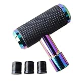 ICBEAMER 5.9' Aluminum Alloy T Handle Gear Shift Knob, Heavy Duty Manual Car Gear Stick Shifter with Leather Covered Fit Most at/MT Transmission Vehicles, Color:Neo Chrome