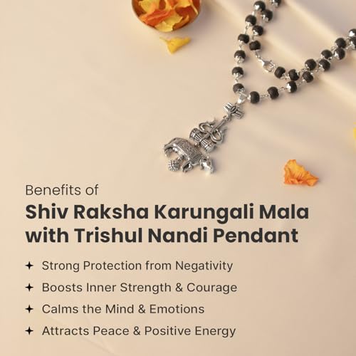 Image of Astrotalk Shiv Raksha Karungali Malai with Trishul Nandi Pendant | Karungali Mala Original 54 Beads | Blessings of Lord Shiva & Murugan | Divine Mala for Protection & Calmness | Gift for Man & Woman