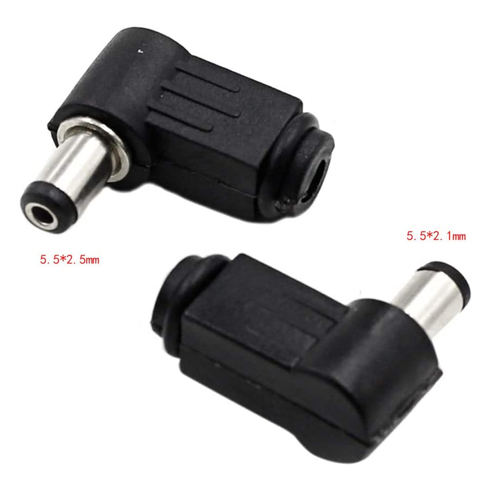 10 Piezas 90 Grados Ángulo Recto 2,5X5,5mm 2,5mm Cable de Alimentación Cc Enchufe Macho Conector Adaptador de Punta de Cable de Soldadura, 5525