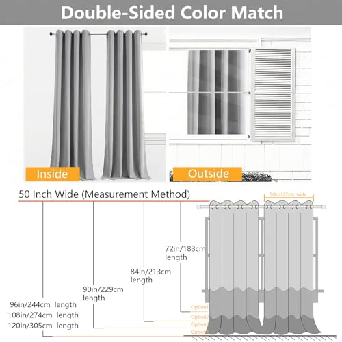 Image of Simplebrand Silver Grey Extra Long 10ft Curtains for Patio 120 Inches Long 2 Panels Set, Room Darkening Light Blocking Solid Thermal Insulated Energy Saving Grommet Noise Reducing Curtains, 50 Wx120 L