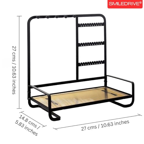 Image of SMILEDRIVE Premium Metal Jewelry Stand Organizer, Black | Sleek Tabletop Holder, For Necklaces, For Earrings, For Rings & Bracelets