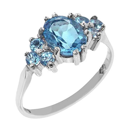 925 Sterling Silver Real Genuine Blue Topaz Womens Band Ring