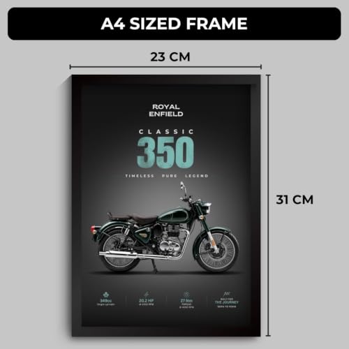 Image of RE Classic 350 Poster | Framed RE Classic 350 A4 Sized (31 x 23 cm) | Mr Clean Bike Poster for Wall, Gift for Boys, Bike Frames | Bikes Posters for Wall, Bedroom, Hostel, Study Room (F 196)