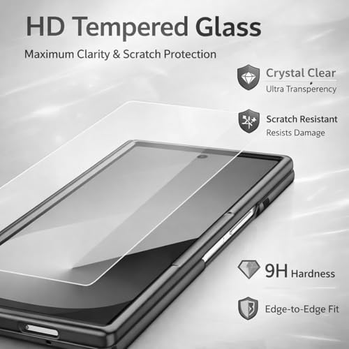 Image of Ultra Hybrid Luxury Leather Compatible with Samsung Galaxy Z Fold 7 (2025)| Built-in S Pen Holder | 360 Hinge Protection | Slim Shockproof Back Cover with Tempered Glass - Black