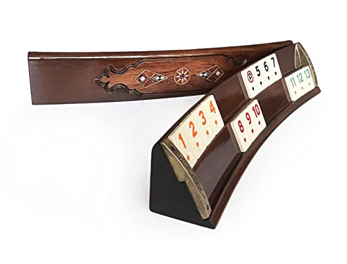 Set artesanal de rummy con madera natural y mosaico miniatura 4