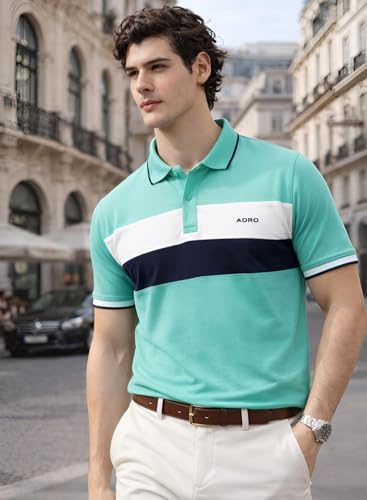 Image of ADRO Multicolour Polo T Shirt | 100% Cotton Mens Polo Tshirt | Regular Fit Half Sleeve Cut & Sew Polo T-Shirt for Men