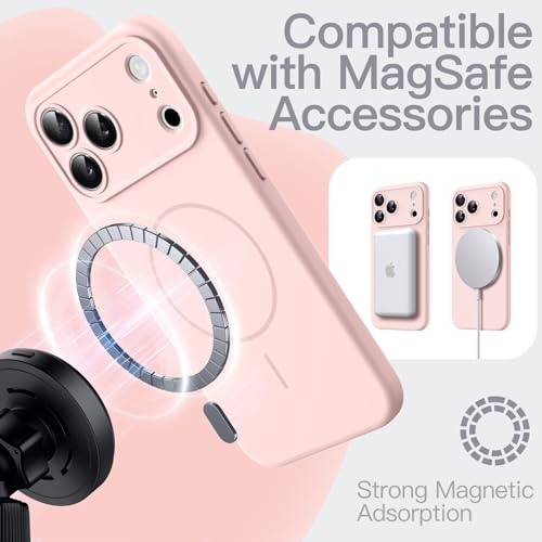 Image of JETech Magnetic Silicone Case for iPhone 17 Pro, Light Pink | Compatible with MagSafe, Silky Soft Touch, Full Camera Lens Protection, Shock Absorbing Phone Cover